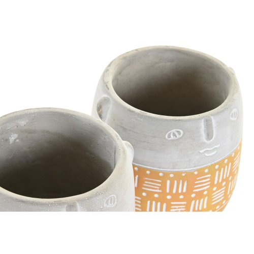 Kruka DKD Home Decor Ansikte Bl Rosa Cement Grn Gul (13 x 13 x
