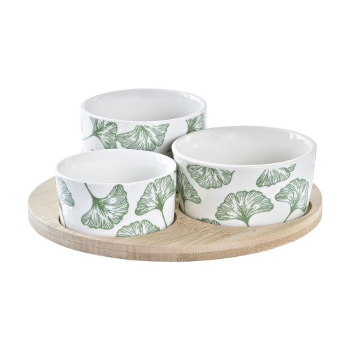 Tilltuggsset DKD Home Decor Bambu Stengods Blad Tropiskt 4 Delar