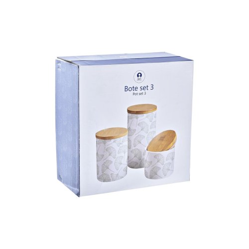 Uppsttning med 3 Burkar DKD Home Decor Naturell Vit Grn Bambu