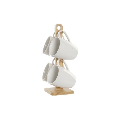 Set med 4 muggar DKD Home Decor Vit Naturell Gummitr Stengods 3
