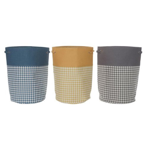 Tvttkorg DKD Home Decor Gul Bl Gr Hundtandsmnster 40 x 40 x