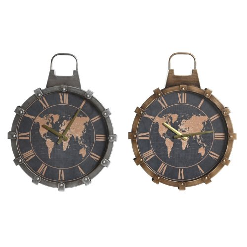 Vggklocka DKD Home Decor Gyllene Silvrig Glas Jrn Vrldskarta