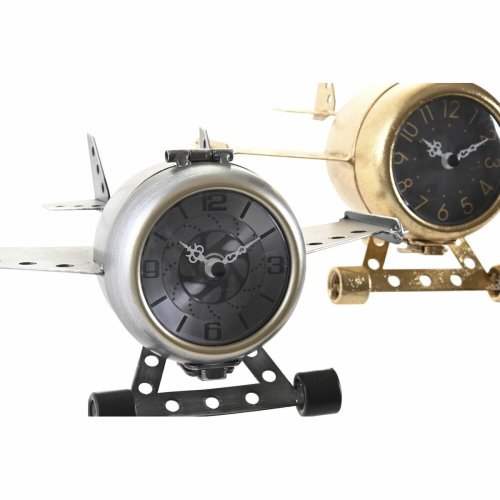 bordsklocka DKD Home Decor Gyllene Silvrig Flygplan (2 antal)