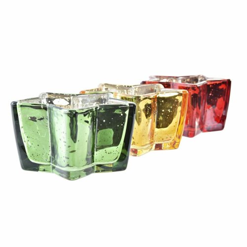 Ljus DKD Home Decor Gul R�d Gr�n Stj�rna Jul 10 x 10 x 5,5 cm (3