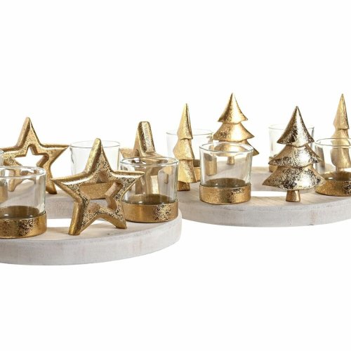 Jul-ljusstake DKD Home Decor Naturell Gyllene (2 antal) (21 x 11