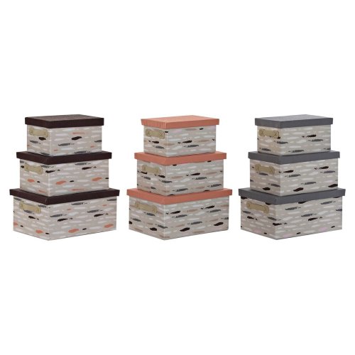 Set med stapelbara frvaringsldor DKD Home Decor Brun Gr Orang