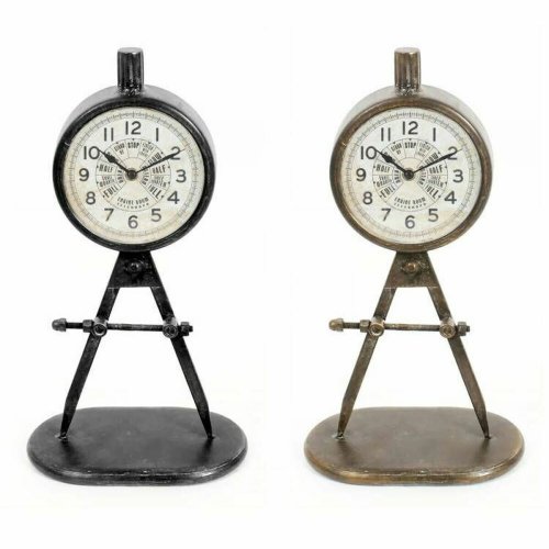 bordsklocka DKD Home Decor Svart Gyllene Loft (2 antal)