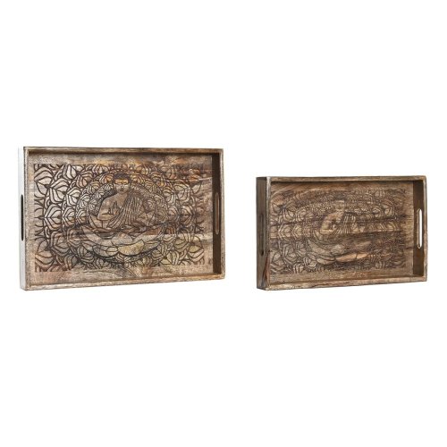 Uppsttning med Brickor DKD Home Decor 2 antal Brun Mrkbrun Man