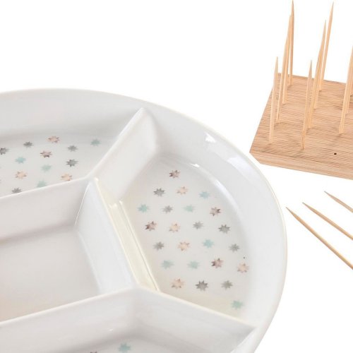 Snacksbricka DKD Home Decor 23,5 x 23,5 x 3 cm Multicolour Steng