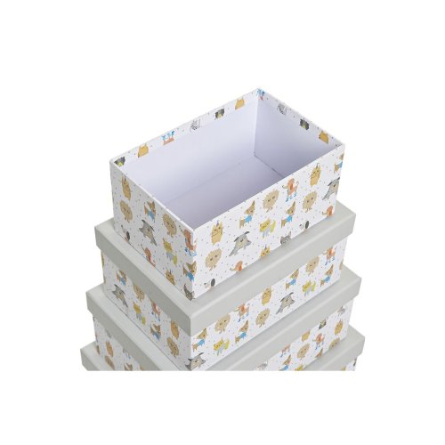 Set med stapelbara frvaringsldor DKD Home Decor Gr Husdjur Pa