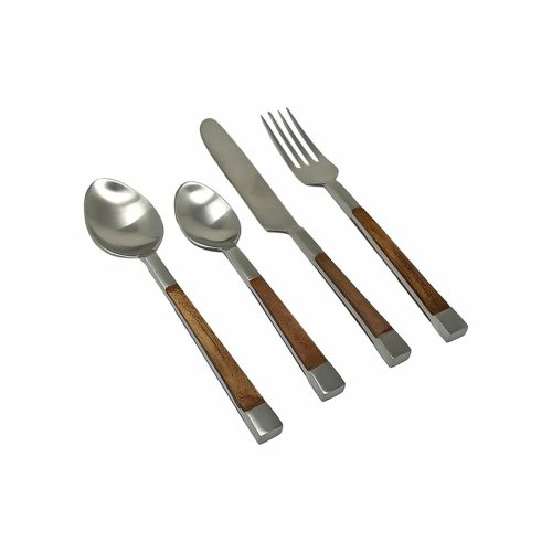 Bestick DKD Home Decor Naturell Silvrig Rostfritt stl Akaciatr