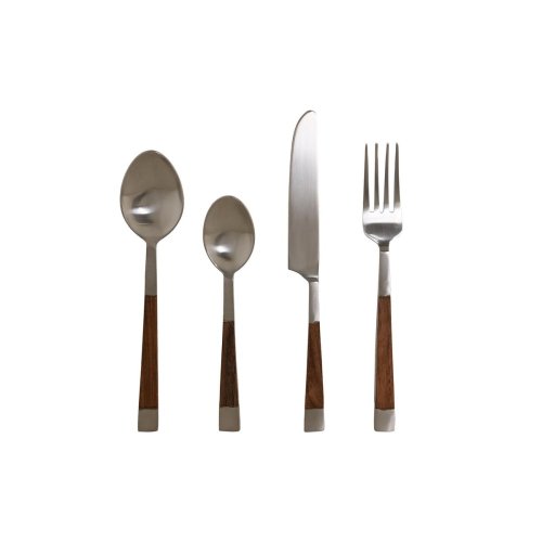 Bestick DKD Home Decor Naturell Silvrig Rostfritt stl Akaciatr