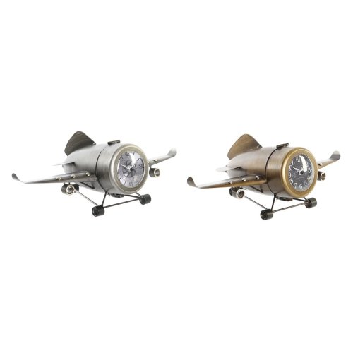 bordsklocka DKD Home Decor Gyllene Silvrig Flygplan (2 antal)