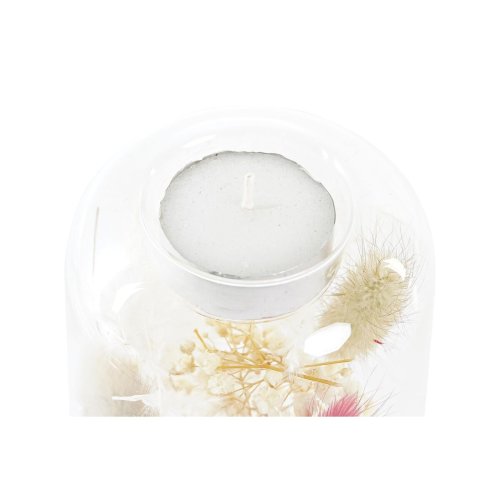 Ljusstakar DKD Home Decor Torkad blomma 8 x 8 x 11 cm Glas Beige
