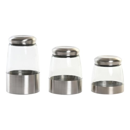 Uppsttning med 3 Burkar DKD Home Decor Glas Silvrig Transparent