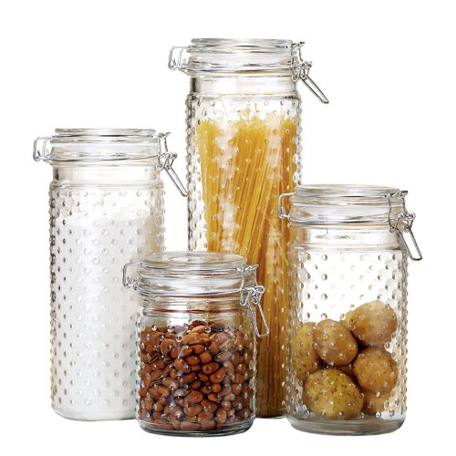 Uppsttning med 4 Burkar DKD Home Decor Glas Transparent Rostfri