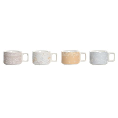 Set med kaffekoppar DKD Home Decor Gul Bl Vit Rd Metall Bambu