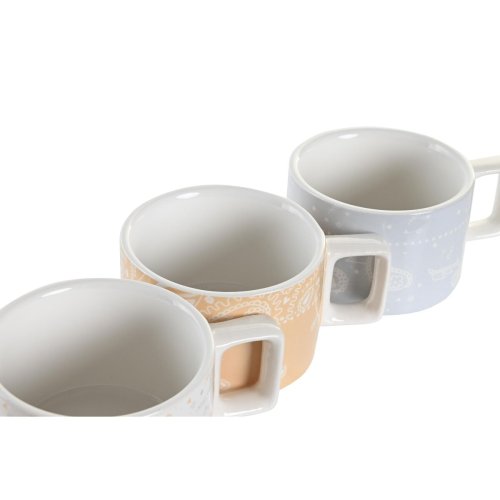 Set med kaffekoppar DKD Home Decor Gul Bl Vit Rd Metall Bambu