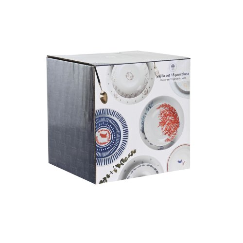 Servissats DKD Home Decor Bl� Vit Rosa Porslin 18 Delar 27 x 27