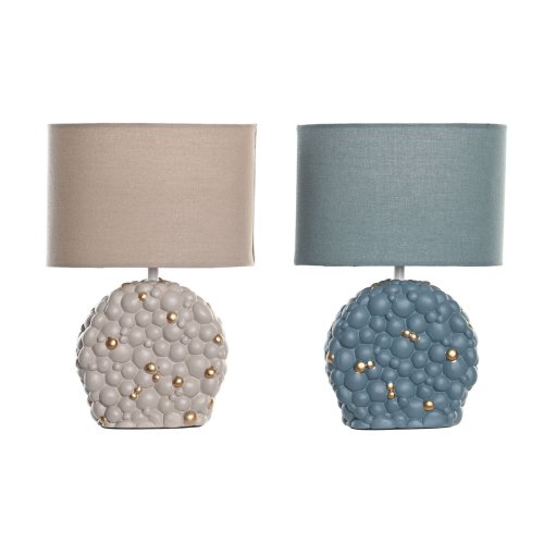 Bordslampa DKD Home Decor Bl Gyllene Brun Tyg Polyester Stengod