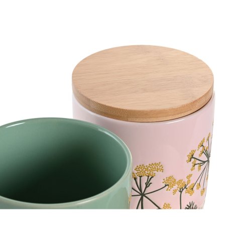Burk DKD Home Decor 11,5 x 11,5 x 12 cm Blommig Rosa Grn Bambu