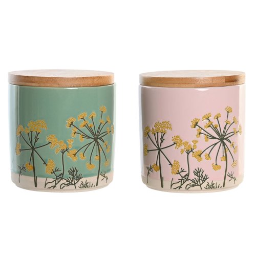 Burk DKD Home Decor 11,5 x 11,5 x 12 cm Blommig Rosa Grn Bambu