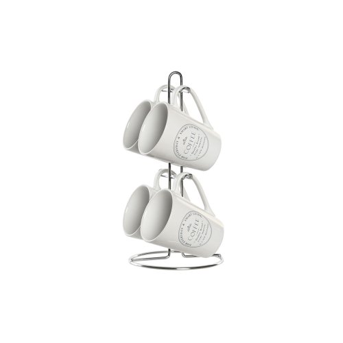 Set med koppar och fat DKD Home Decor Vit Metall Stengods 300 ml