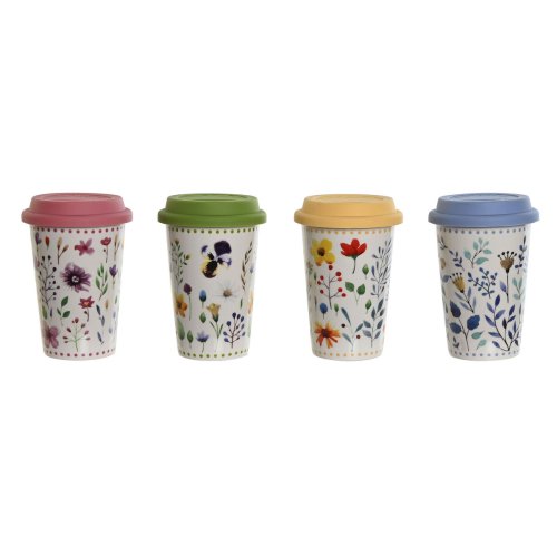 Kopp med locket DKD Home Decor Multicolour Virgok 400 ml (4 ant