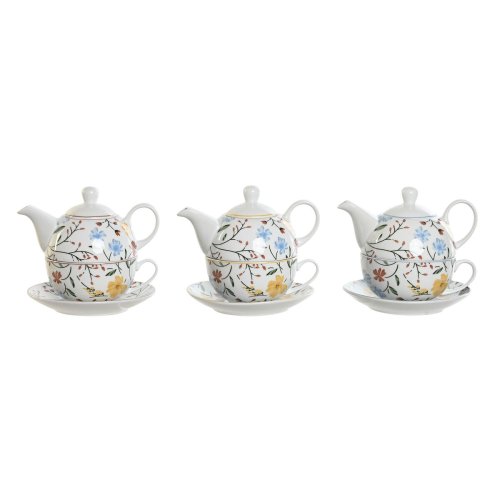 Spel: Tekanna DKD Home Decor Porslin Bl Terrakota n Vit Gul (3