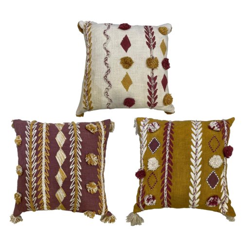 Kudde DKD Home Decor 40 x 15 x 40 cm Vit Rdbrun Senap (3 Delar)
