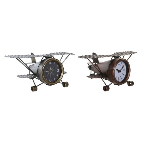 bordsklocka DKD Home Decor Gyllene Silvrig Flygplan (2 antal)