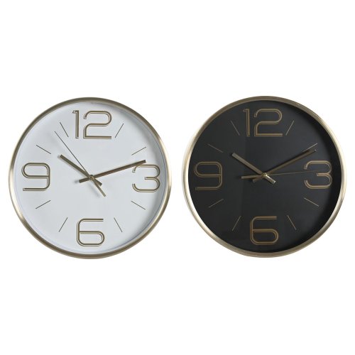 Vggklocka DKD Home Decor Vit Svart Gyllene Aluminium  25 cm 25