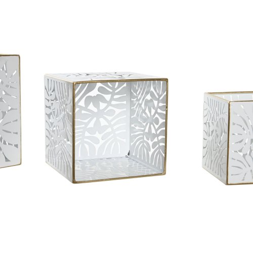 Set med planteringskrl DKD Home Decor Blad Gyllene Metall 15 x