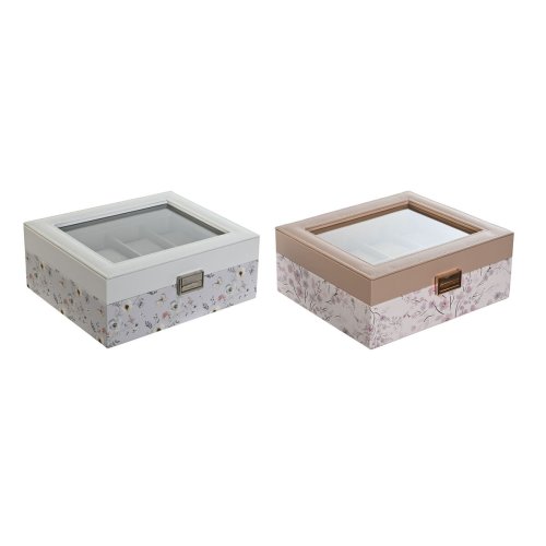 Box fr klockor DKD Home Decor Bl Ljusrosa Glas 22,5 x 19,5 x 9
