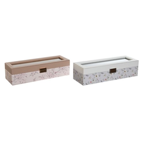 Box fr klockor DKD Home Decor Bl Ljusrosa Glas 33 x 11 x 9 cm