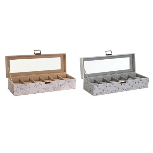 Box fr klockor DKD Home Decor Bl Ljusrosa Glas 33 x 11 x 9 cm