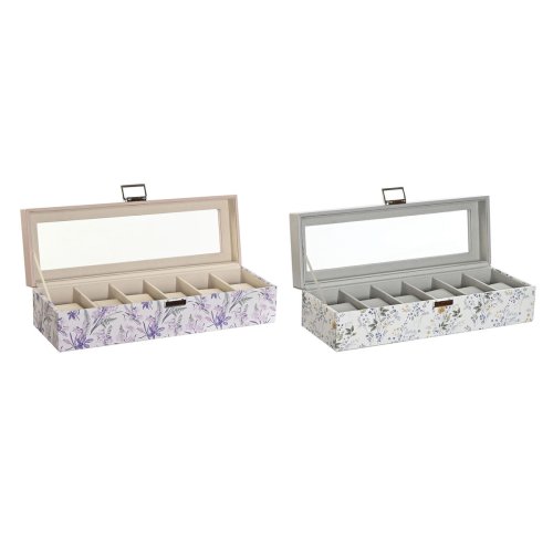Klockfrvaringsbox DKD Home Decor Vit Gr Lila Ljusrosa Glas 33