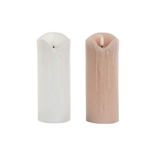 LED Ljus DKD Home Decor Vit Ljusrosa 7.5 x 7.5 x 20 cm 7,5 x 7,5