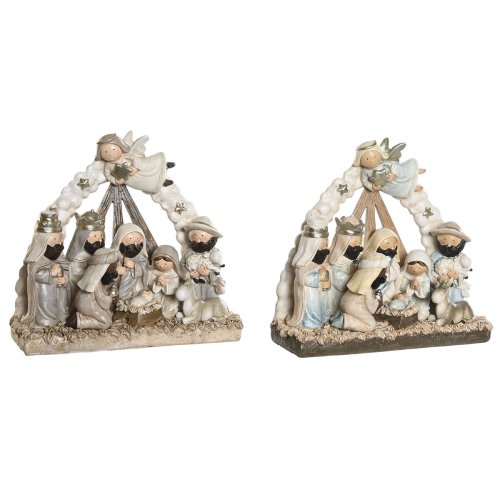 Julkrubba-set DKD Home Decor Bl Vit Brun Harts 23,5 x 8 x 20,5