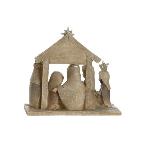 Julkrubba-set DKD Home Decor Bl Brun Gyllene Harts 7 x 7 x 15,5