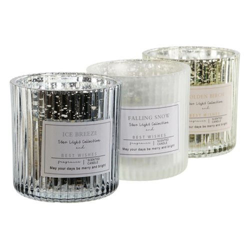 Ljus DKD Home Decor Vit Gyllene Silvrig 8,8 x 8,8 x 9 cm (3 anta