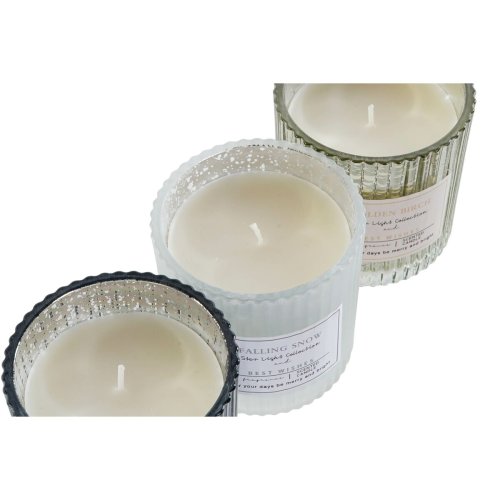 Ljus DKD Home Decor Vit Gyllene Silvrig 8,8 x 8,8 x 9 cm (3 anta