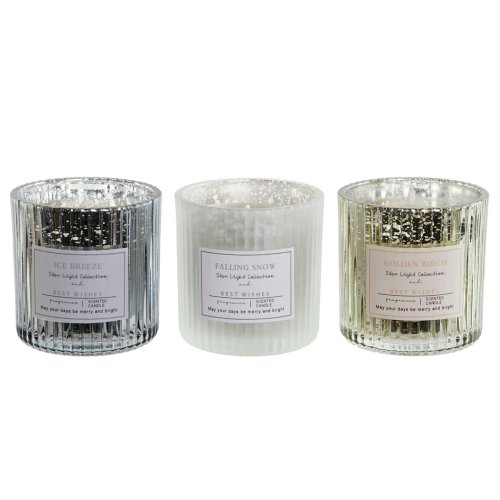 Ljus DKD Home Decor Vit Gyllene Silvrig 8,8 x 8,8 x 9 cm (3 anta