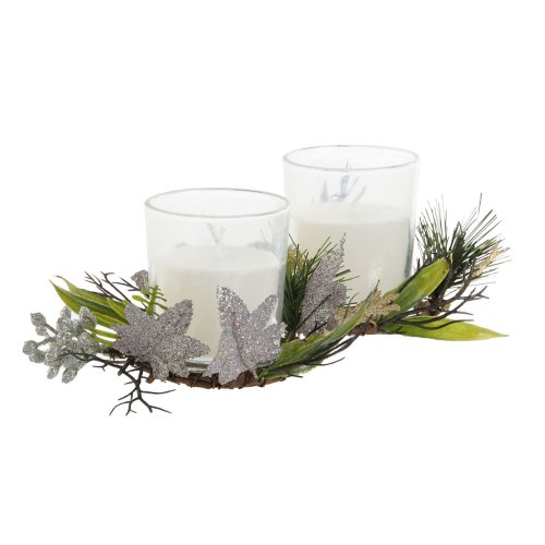 Set med levande ljus DKD Home Decor Gyllene Silvrig Jul 10 x 10