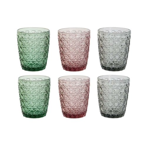 Glasset DKD Home Decor Grn Gr Rosa Glas Med relief 240 ml (6 a