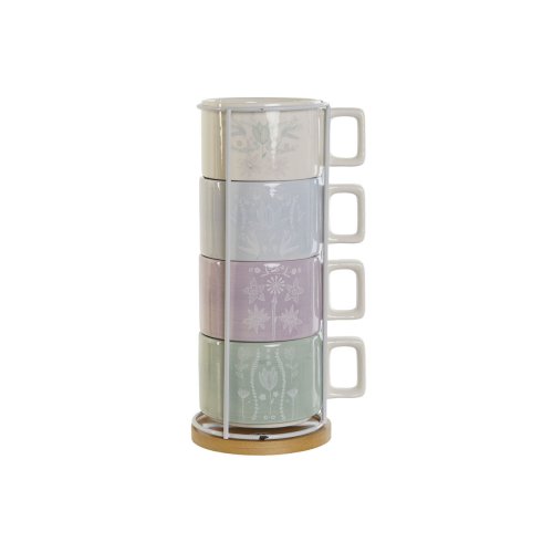 Set med kaffekoppar DKD Home Decor Grn Himmelsbl Lila Metall B
