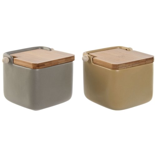 Saltkar med lock Home ESPRIT Beige Gr Naturell Bambu Dolomite 1