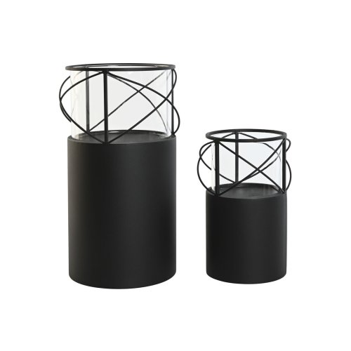 Ljusstakar Home ESPRIT Svart Metall Glas 24,5 x 24,5 x 46 cm (2