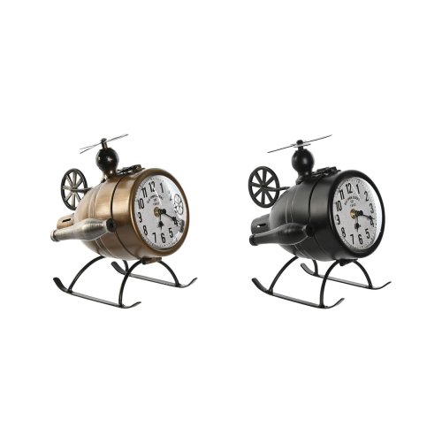 bordsklocka Home ESPRIT Svart Gyllene Loft Helikopter (2 antal)