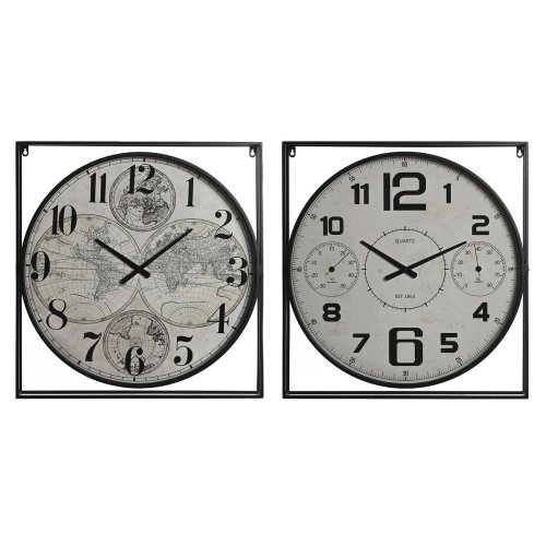 Vggklocka Home ESPRIT Vit Svart Metall Tr MDF 62 x 6 x 65 cm (